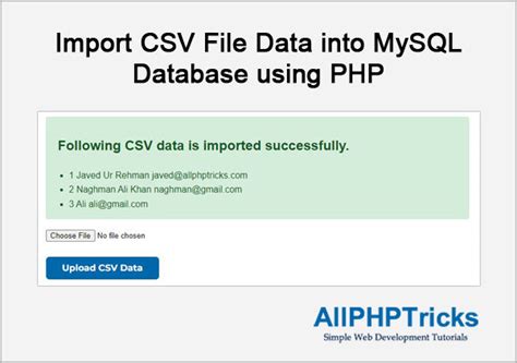 How To Import Csv File Data Into Mysql Database Using Php All Php Tricks
