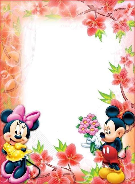 Mickey And Minnie Mouse Frame With Flowers