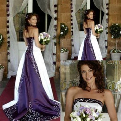 Hot White And Purple Wedding Dresses 2016 Pao Embroidery