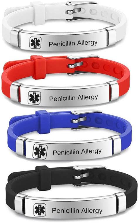 Penicillin Allergy Medical Allergy Bracelet For Kids4pcs Boys Girls