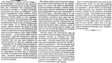 “the President’s Organ On The Crisis ” New York Times December 11 1860 House Divided