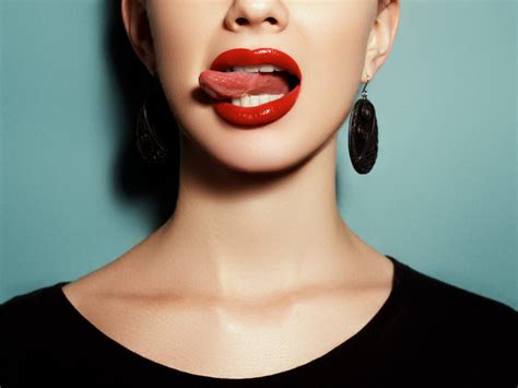 Wallpaper Tongue Out Red Lipstick Lips Face Women