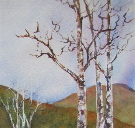 Birch Trees In Winter Watercolor Painting Snow Art Print Etsy