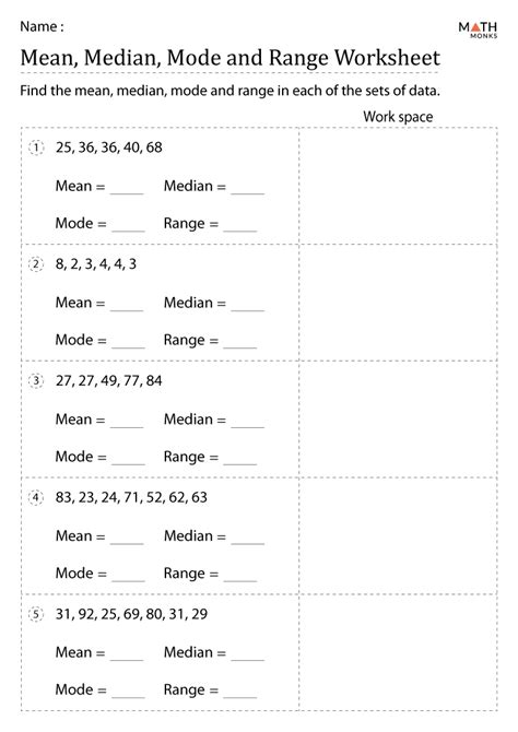 Mean Median Mode Range Worksheet Small Numbers