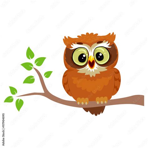 Vector Illustration Of An Owl Sitting On A Tree Branch Stock Vector