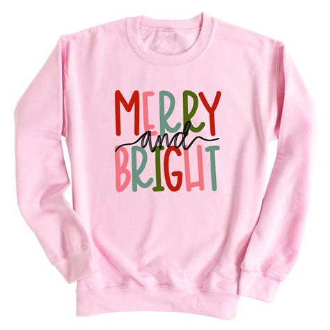 Merry And Bright Sweatshirt Womens Christmas Sweater Cute Etsy