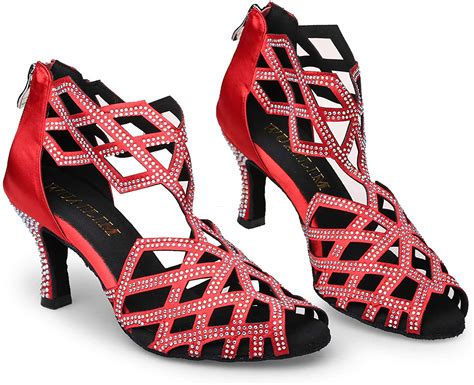 Wuailim Womens Ballroom Rhinestone Dance Shoes Latin Salsa Red Size 85 Ki09 Ebay