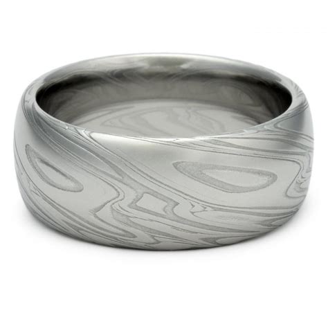 Premium Stainless Damascus Steel Mens Wedding Band Domed With Powerful