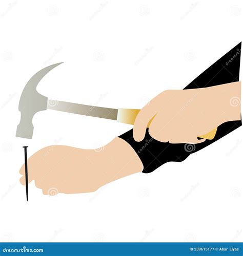 Vector Illustration Of Hitting A Nail With A Hammer Stock Illustration