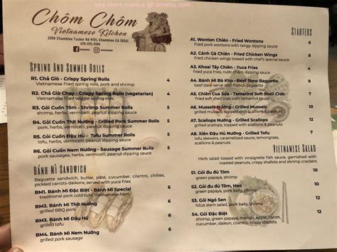 Menu At Chom Chom Vietnamese Kitchen Restaurant Chamblee