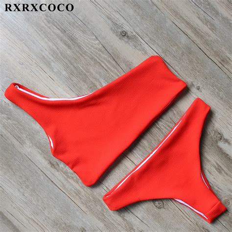 Rxrxcoco Solid Bikinis 2017 Brazillian Swimsuit Women White Bikini Set Sexy One Shoulder