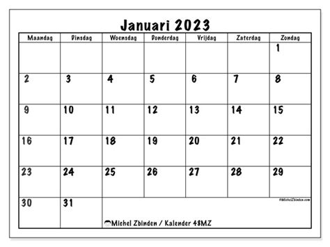 Kalender Januari 2023 Om Af Te Drukken “48mz” Michel Zbinden Nl
