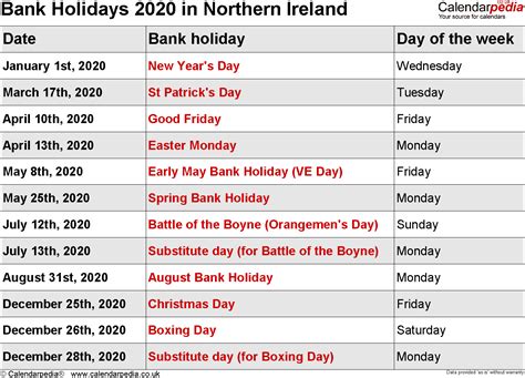 List Of Monthly Holidays 2020 Example Calendar Printable