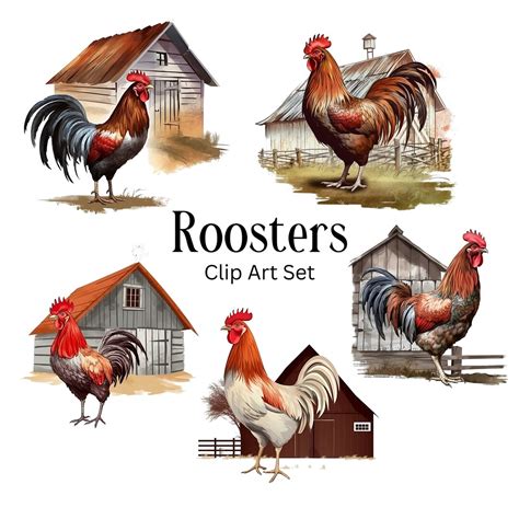 Roosters Clip Art Farm Clip Art Rooster Scrapbook Junk Etsy