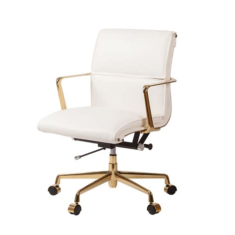 Cooper Mid Century Modern Office Chair With Gold Base White Leather