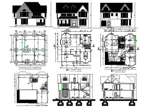 2 Story Small House Project Detail Cad File Cadbull