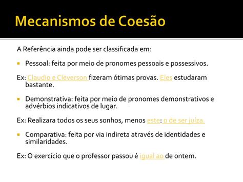 Dominios Dos Mecanismos De Coesão Textual Ensino