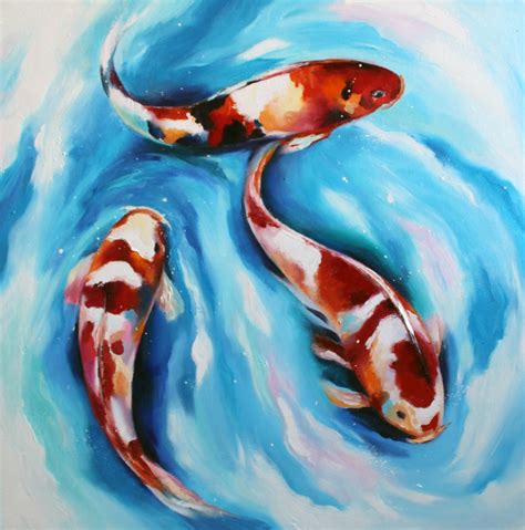 Koi Fish Oil Painting On Canvas Carp Original Art Inch Etsy