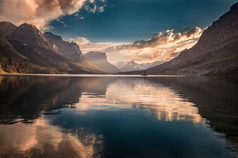 St Mary Lake Sunset Sunset At Glacier National Park By William Lee