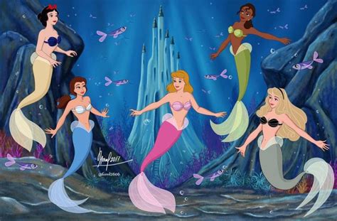 Fernl Disney Mermaid Princesses Snow White Belle Cinderella Tiana And Aurora Disney