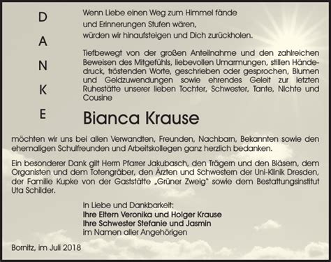 Bianca Krause Danksagung Sächsische Zeitung