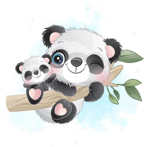 Cute Little Panda With Watercolor Illustration 2063698 Vector Art At