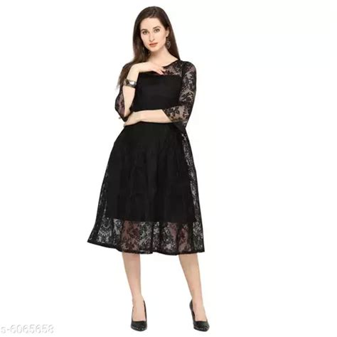 Womens Self Design Black Net Dress