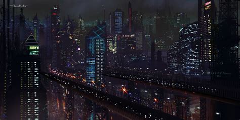 X Resolution Black Buildings At Nighttime Artwork Futuristic City Night HD