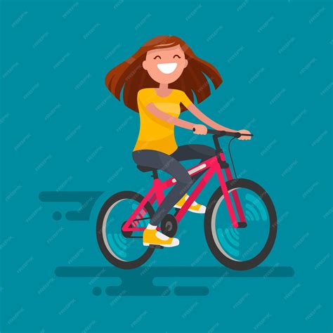 premium vector happy girl riding a bicycle illustration