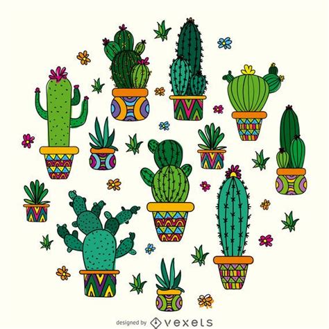 Cactus Drawing Design Vector Download