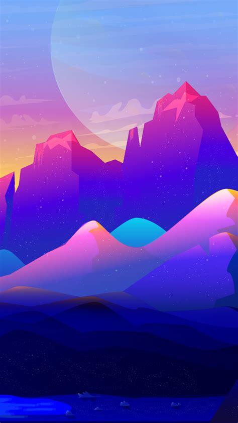 2160x3840 Rock Mountains Landscape Colorful Illustration Minimalist