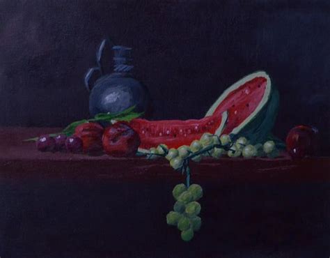 Oil Painting Of Watermelon And Grapes Watermelon Art Summer Picnic