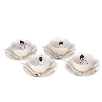 Pols Potten Undressed Tea Set With Saucers And Spoons Set Of 4 ModeSens