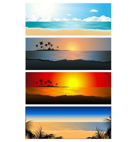 4 Tropical Beach Sunset Vector Banners Welovesolo
