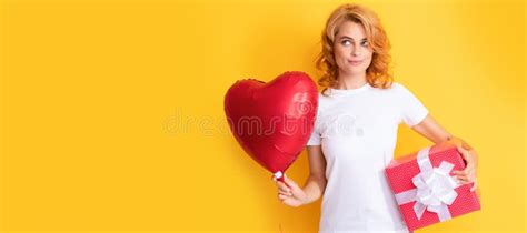 Smiling Redhead Girl With Love Heart Balloon And Box Be My Valentine