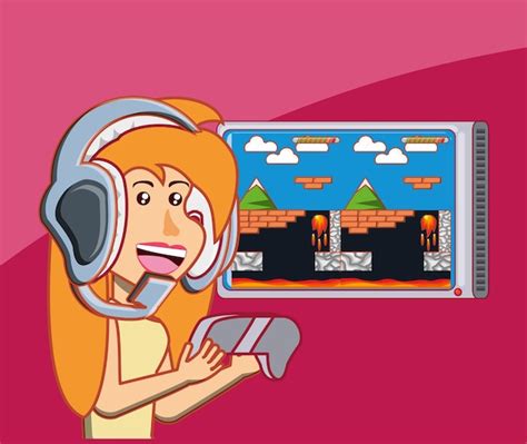 Premium Vector Cartoon Girl Playing Video Game Over Pink Background