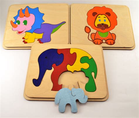 Set Of 3 Wooden Puzzle Baby Toddler Toys Montessori Toy Wooden Travel