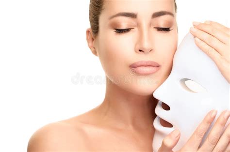 Anti Aging Concept Healthy Skin Woman With Led Mask Skin Rejuvenation
