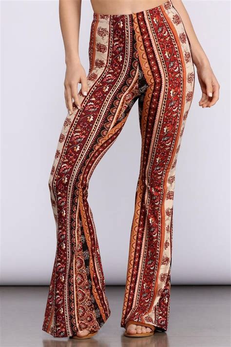 Boho Flair Floral Stripe Flare Pants Striped Flare Pants Outfits