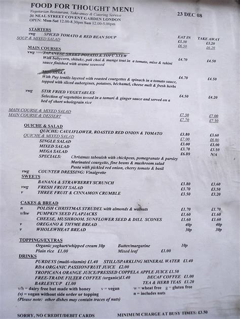 0151 549 0989 / 0151 547 2001. Menu at Food For Thought, Covent Garden, London WC2 - a ...