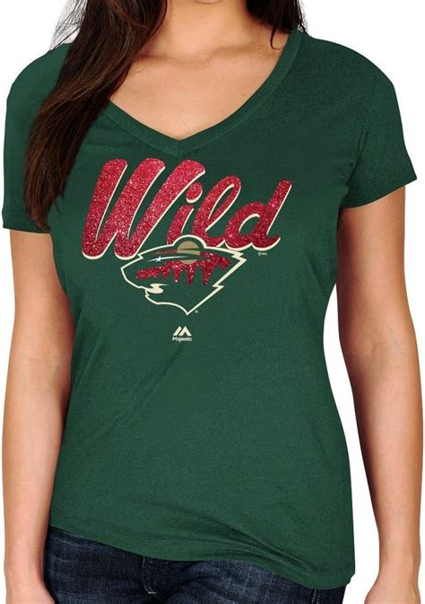 Hockey Nhl Minnesota Wild Nhl Majestic Womens Deep V Shirt Green Plus