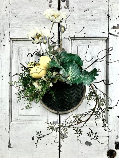 Summer Wreath-Farmhouse Wreath-Lemon Wreath-Hanging Basket Wreath-Greens Wreath-Natural Wreath ...