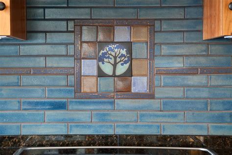 Arts And Crafts Tile Mural Behind Stove Clay Squared To