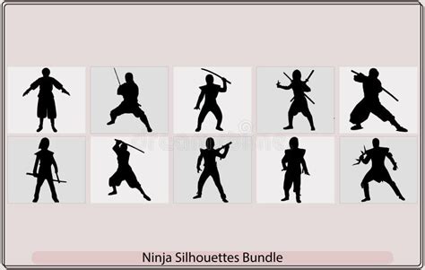 Ninja Silhouette Vectorsninjas In Various Fighting Poses Silhouette