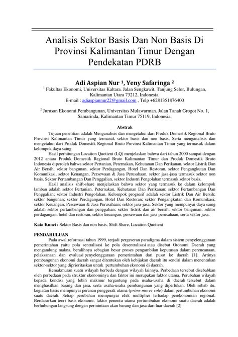 PDF Analisis Sektor Basis Dan Non Basis Di Provinsi Kalimantan Timur