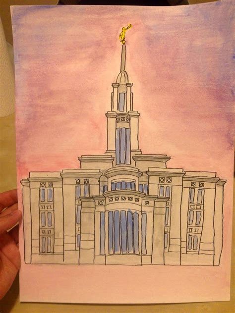 Lds Temple In Payson Utah Watercolor And Pen Painting Lds Crafts