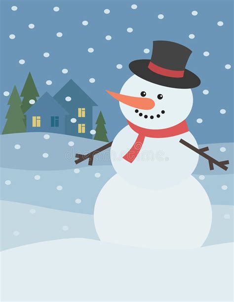 Snowman With Winter Landscape Stock Vector Illustration Of Cheerful