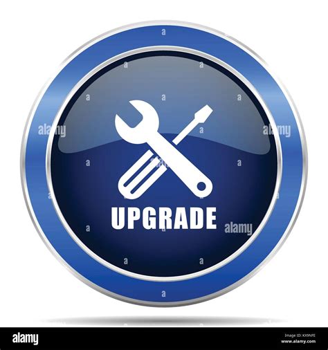 Upgrade vector icon. Modern design blue silver metallic glossy web and mobile applications ...