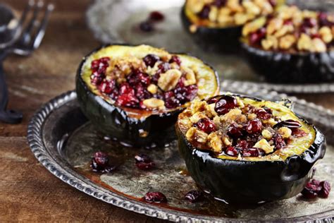 Roasted Acorn Squash Stuffed With Cranberries And Walnuts