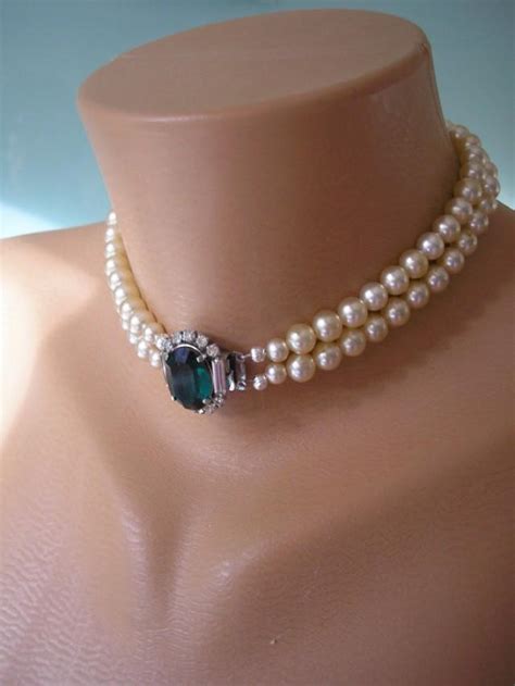 Emerald Necklace Pearl Choker Emerald And Pearl Great Gatsby Bridal